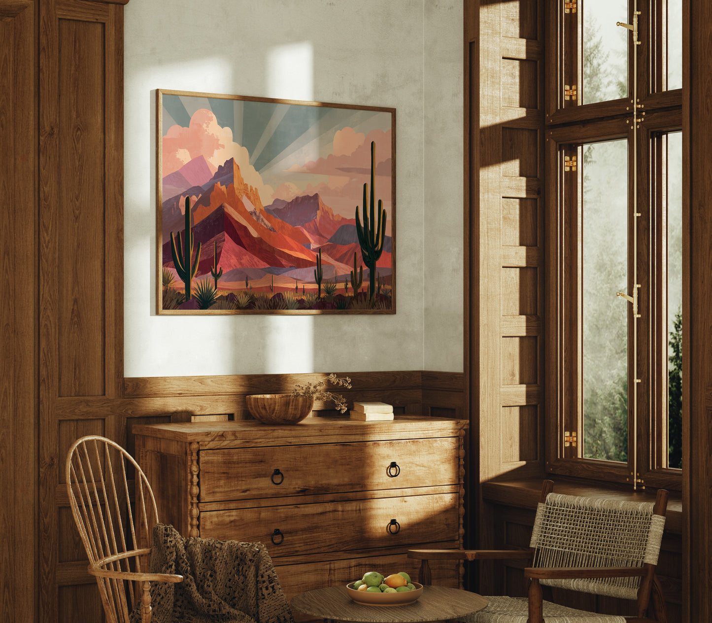 Saguaros Bathe In Coral Light