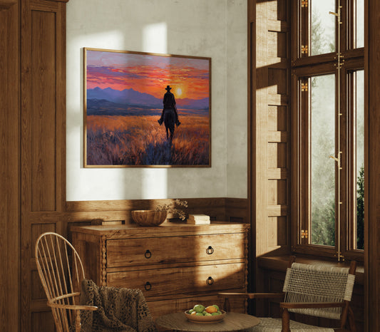 Lone Rider Meets Crimson Sky