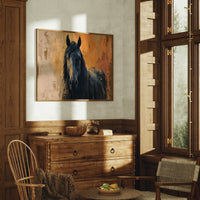 Midnight Stallion Against Amber Sky