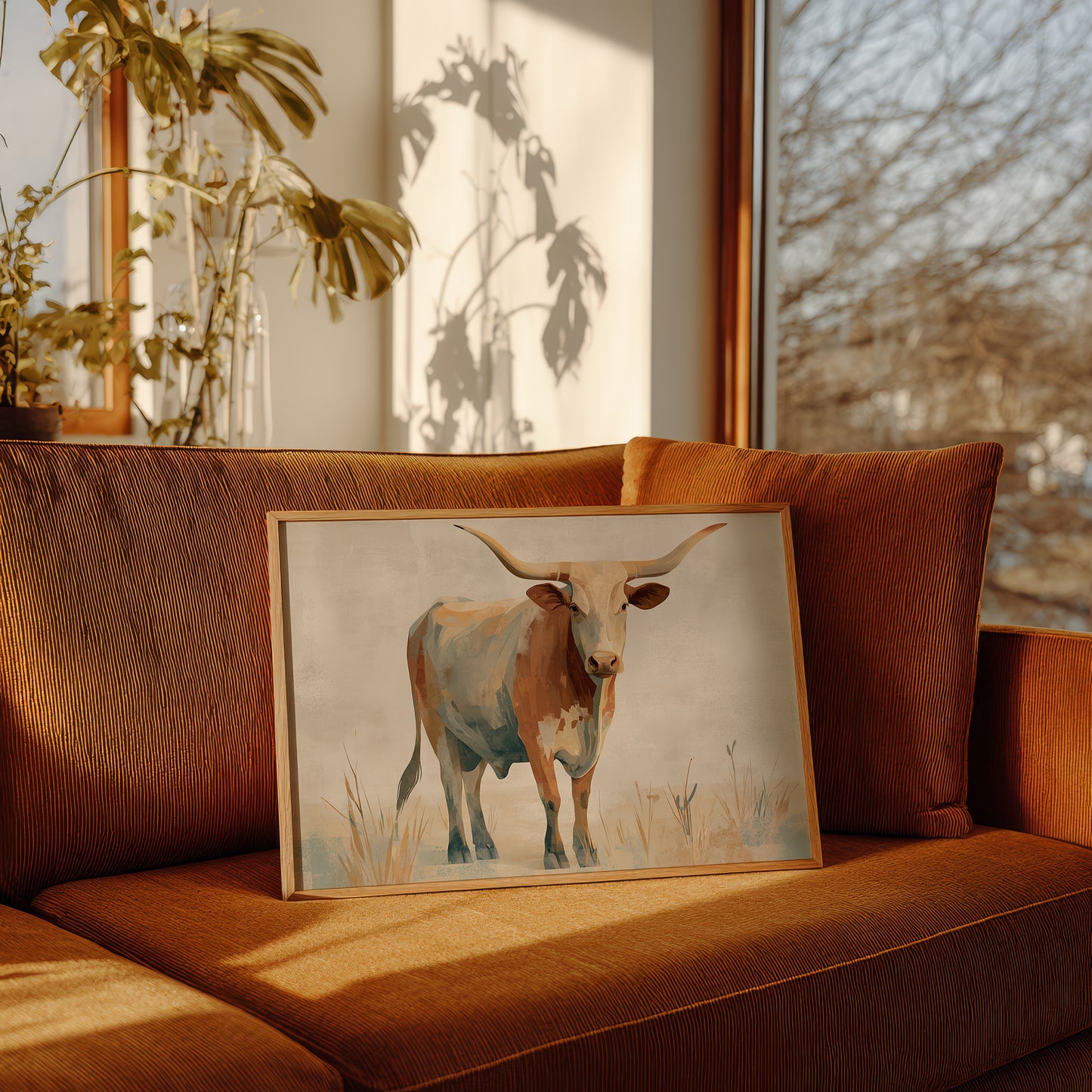 Longhorn's Stoic Gaze Across Prairie Whispers