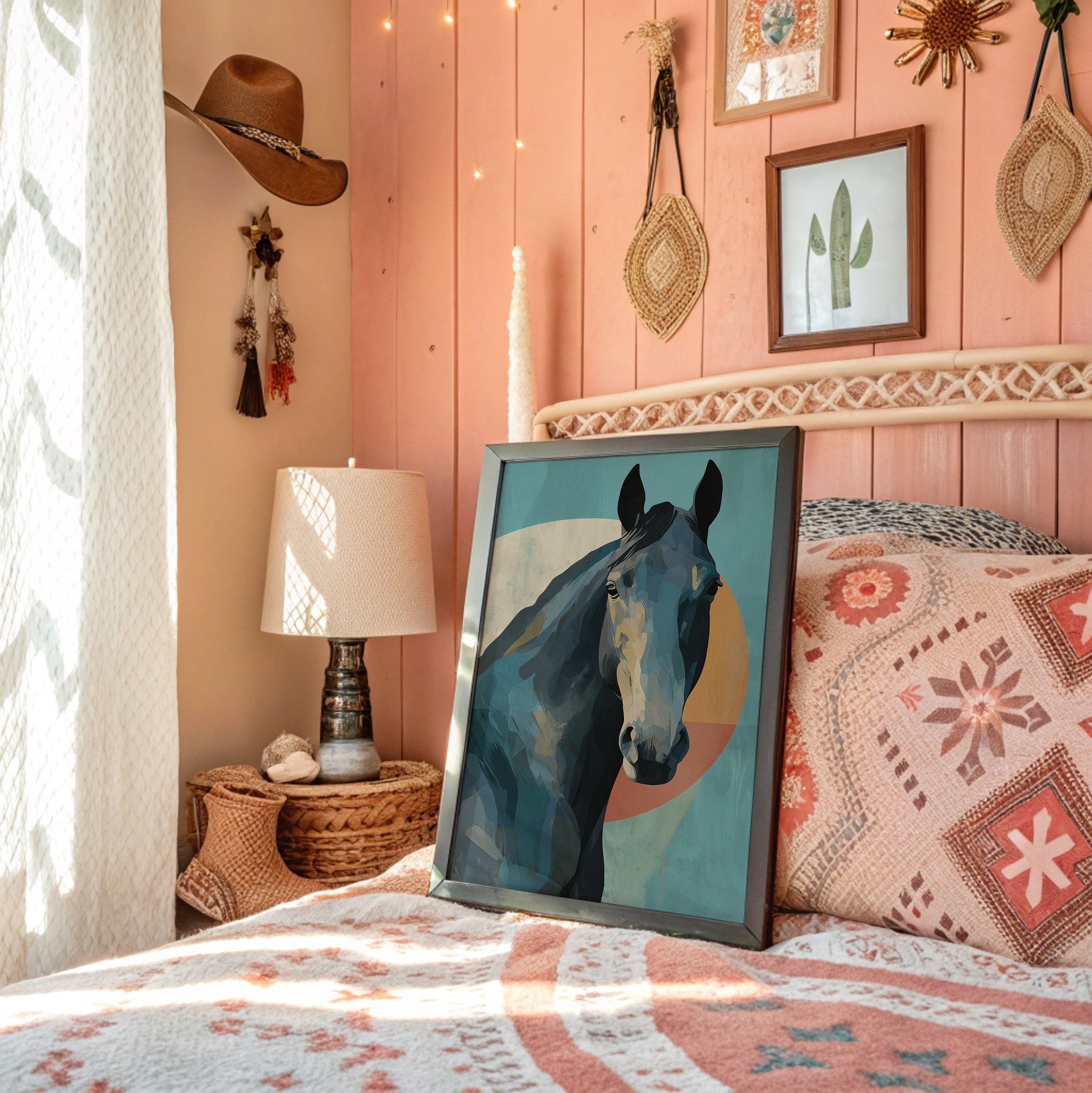 Equine Geometry: Portrait in Teal and Amber