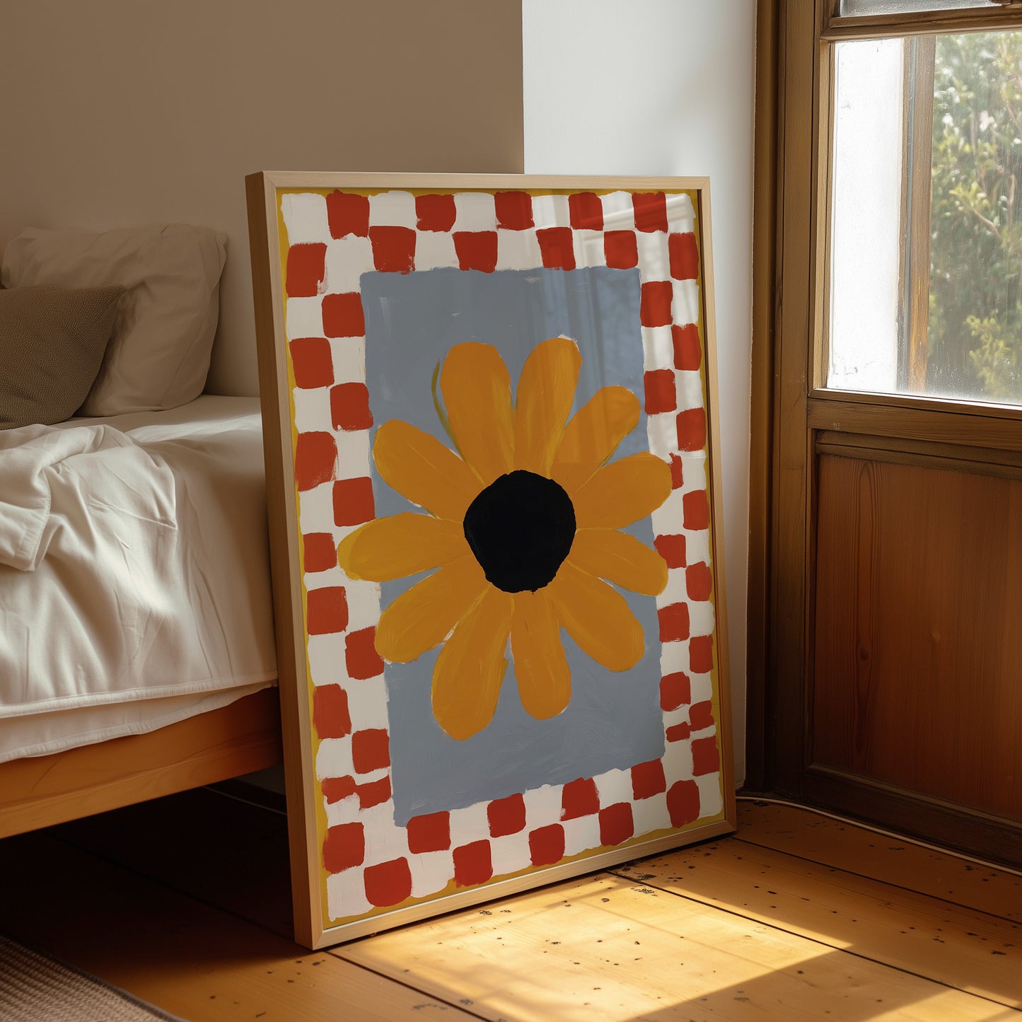 Checkered Borders Frame Golden Bloom