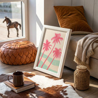 Pink Palms Over Mint Waves