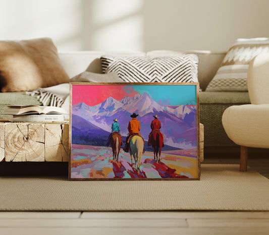 Three Riders Face Mountain Majesty