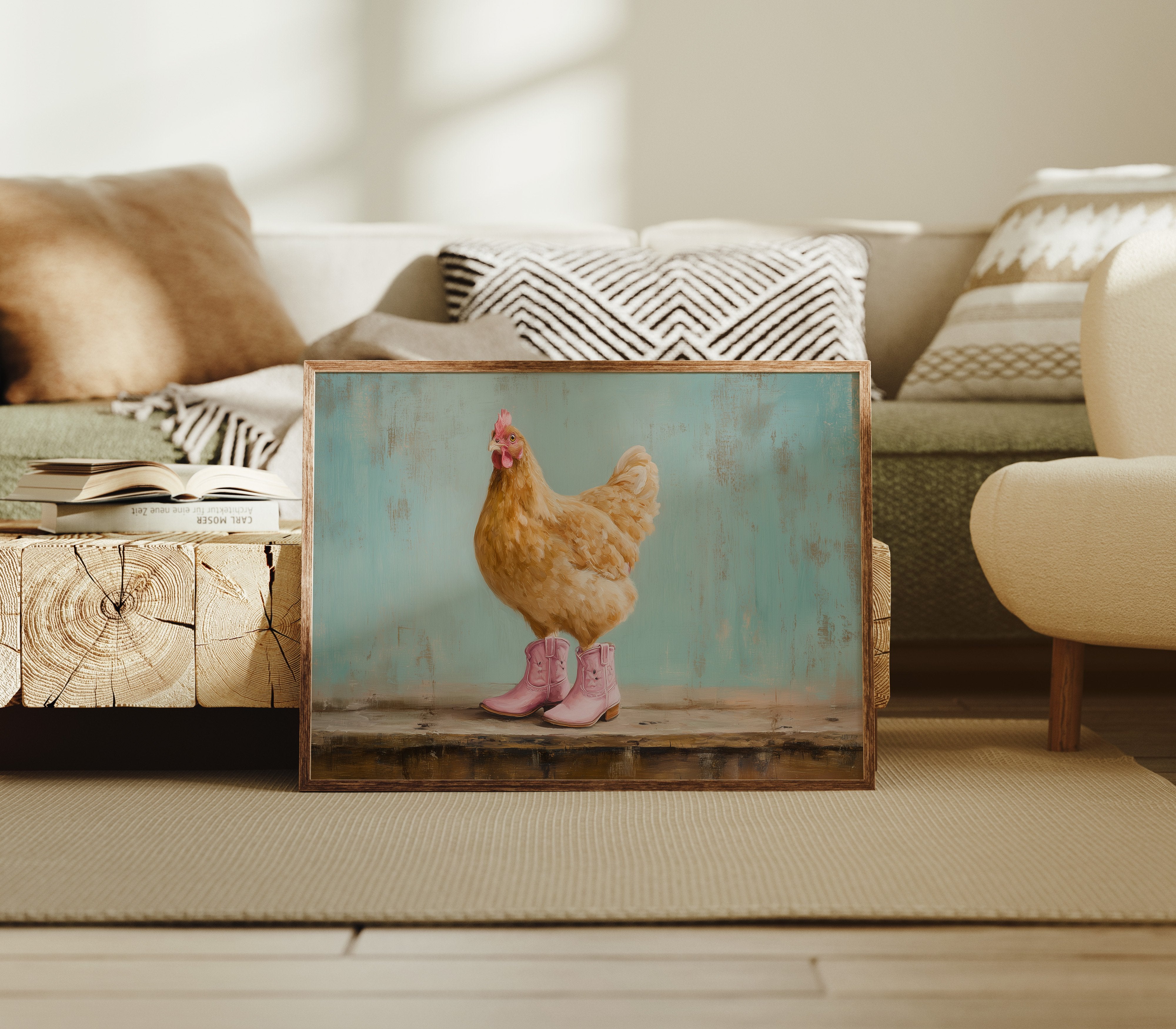 Hen Struts In Pink Boots