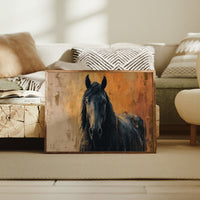 Midnight Stallion Against Amber Sky