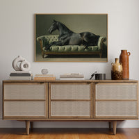 Aristocratic Repose: Ebony Stallion on a Mint Couch