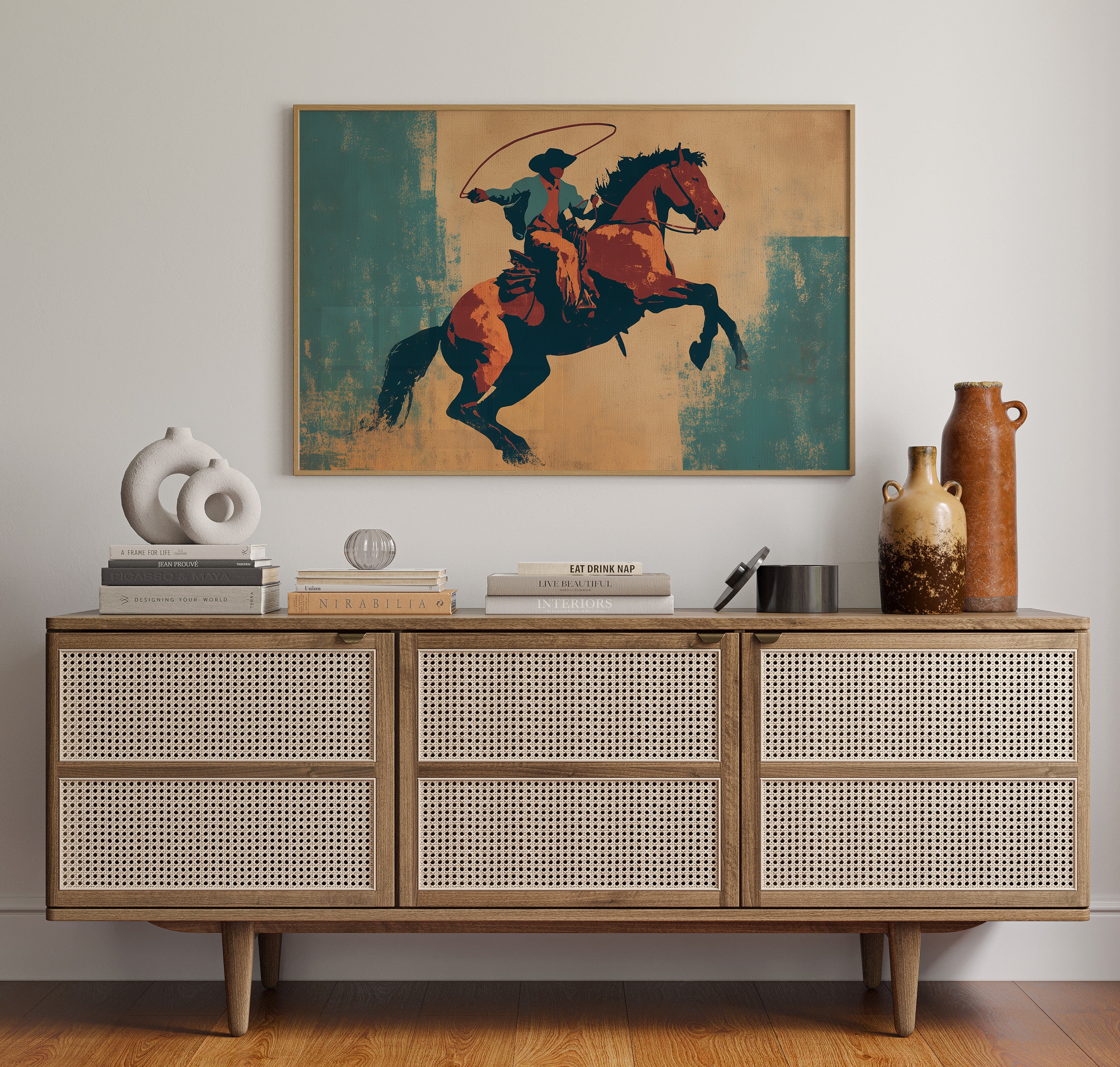 Rodeo Silhouette Dances Against Turquoise Sky