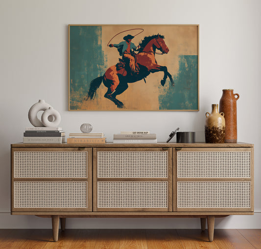 Rodeo Silhouette Dances Against Turquoise Sky