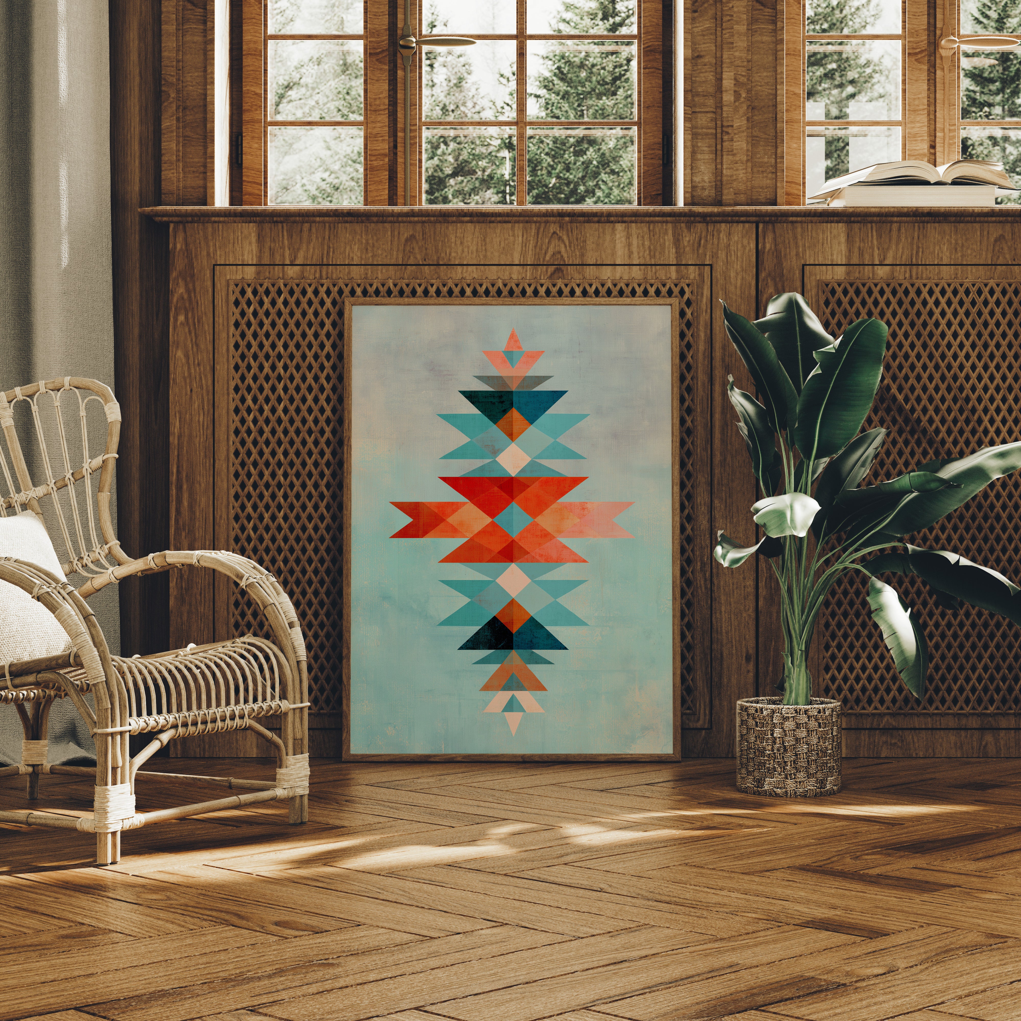 Geometric Harmony in Turquoise and Coral
