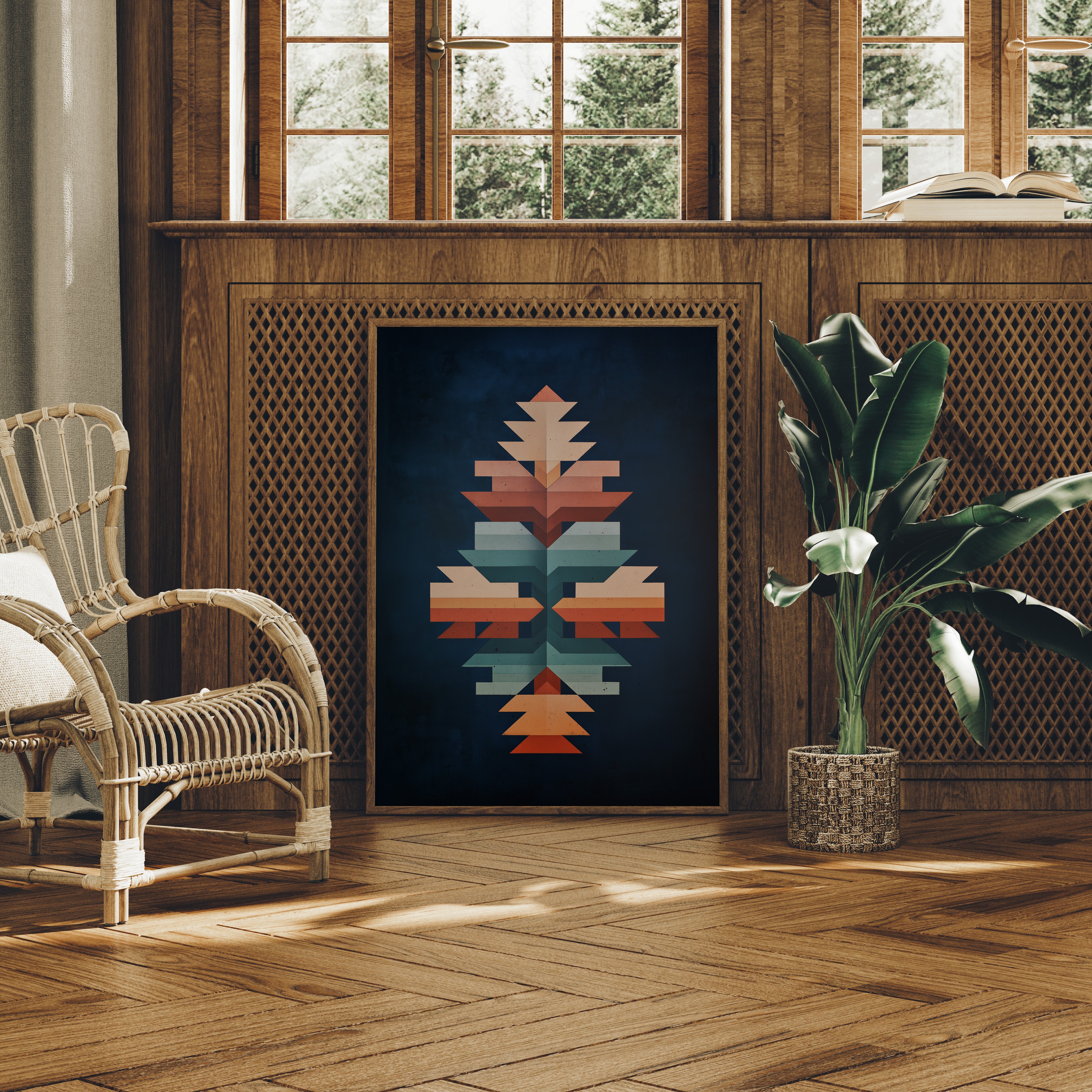 Geometric Totem in Midnight Blue