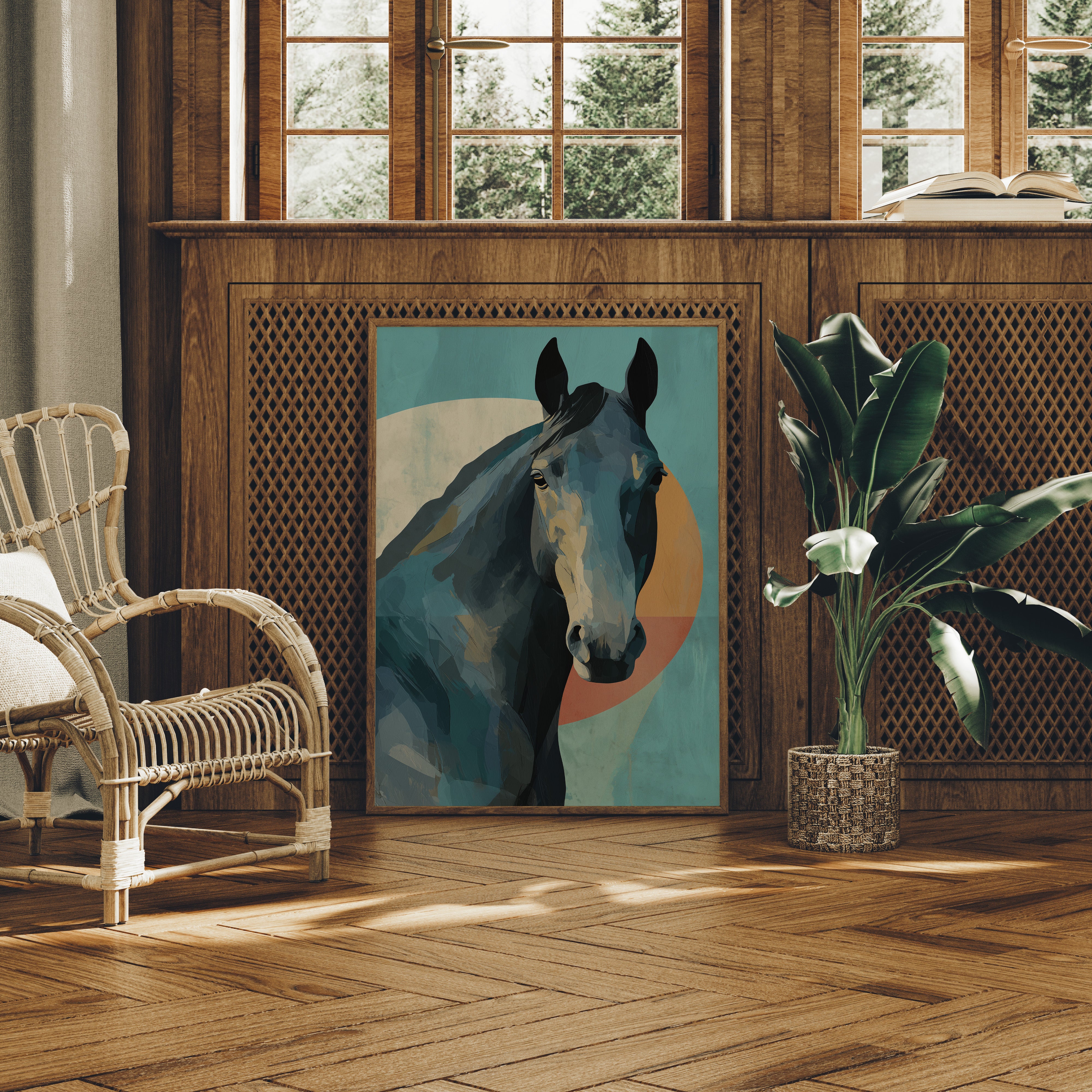 Equine Geometry: Portrait in Teal and Amber