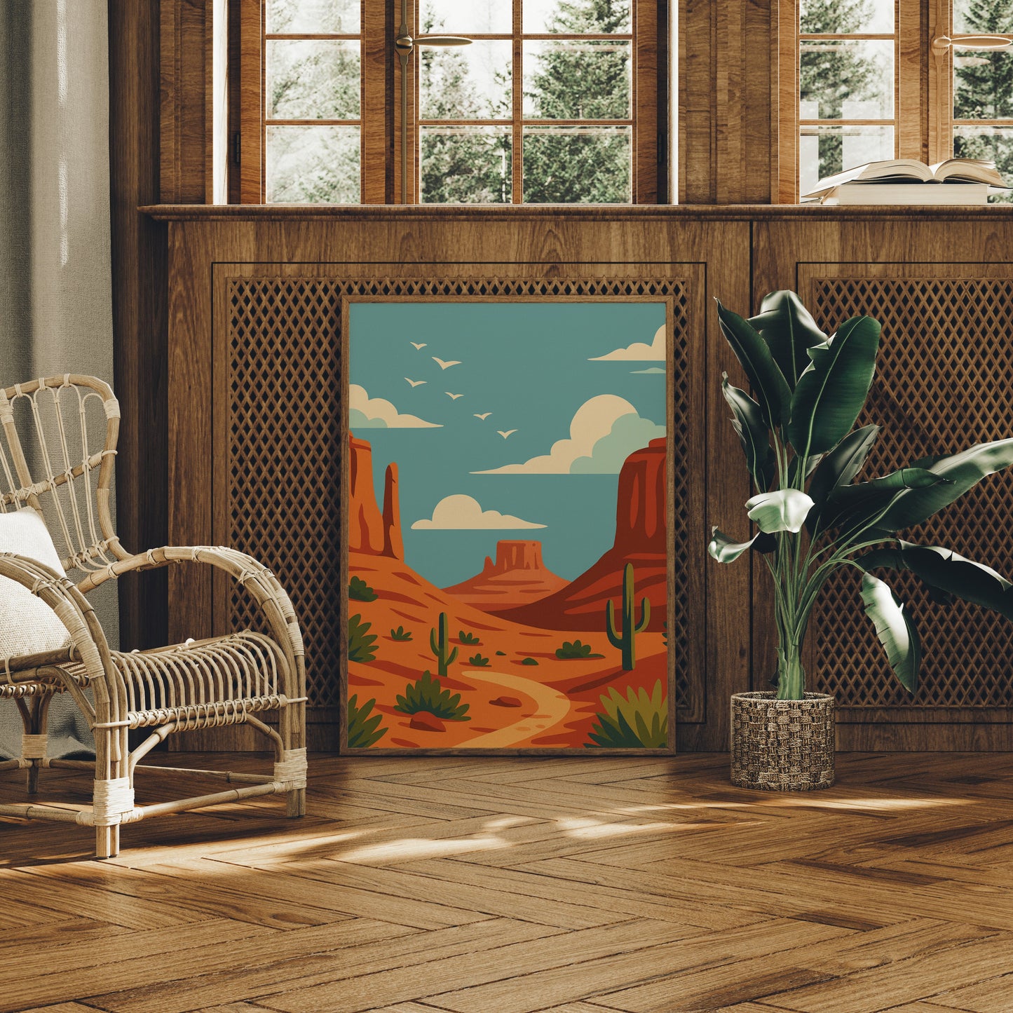 Birds Soar Over Rusty Mesas