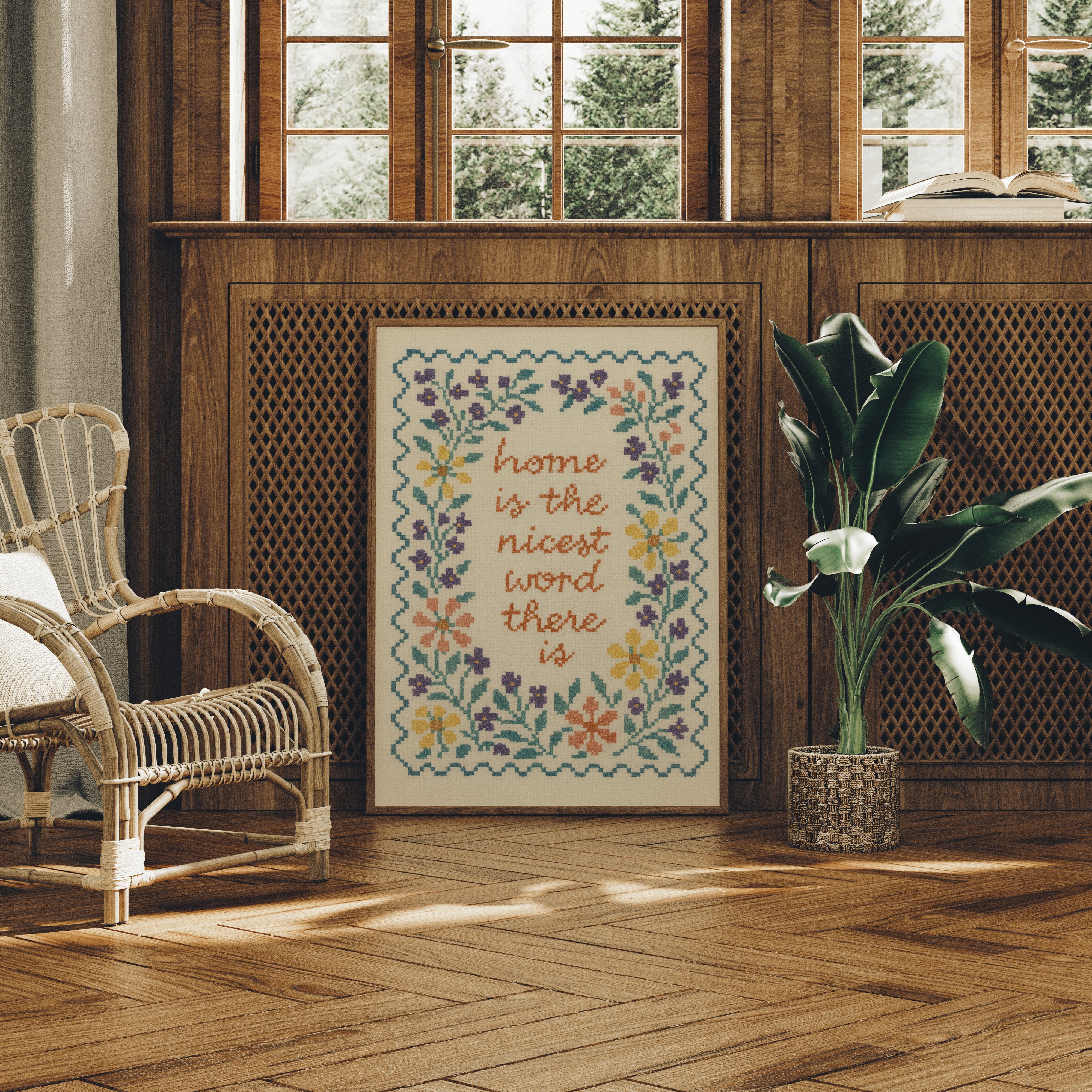 Cross-Stitched Warmth On Weathered Wood