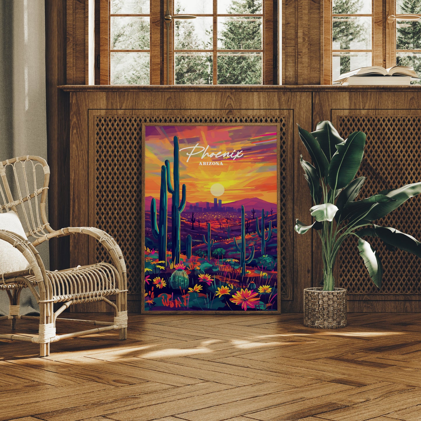 Desert Blooms Under Fiery Skies