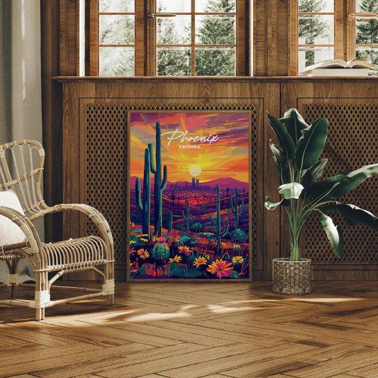 Desert Blooms Under Fiery Skies