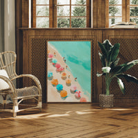 Colorful Parasols Dot Turquoise Shores