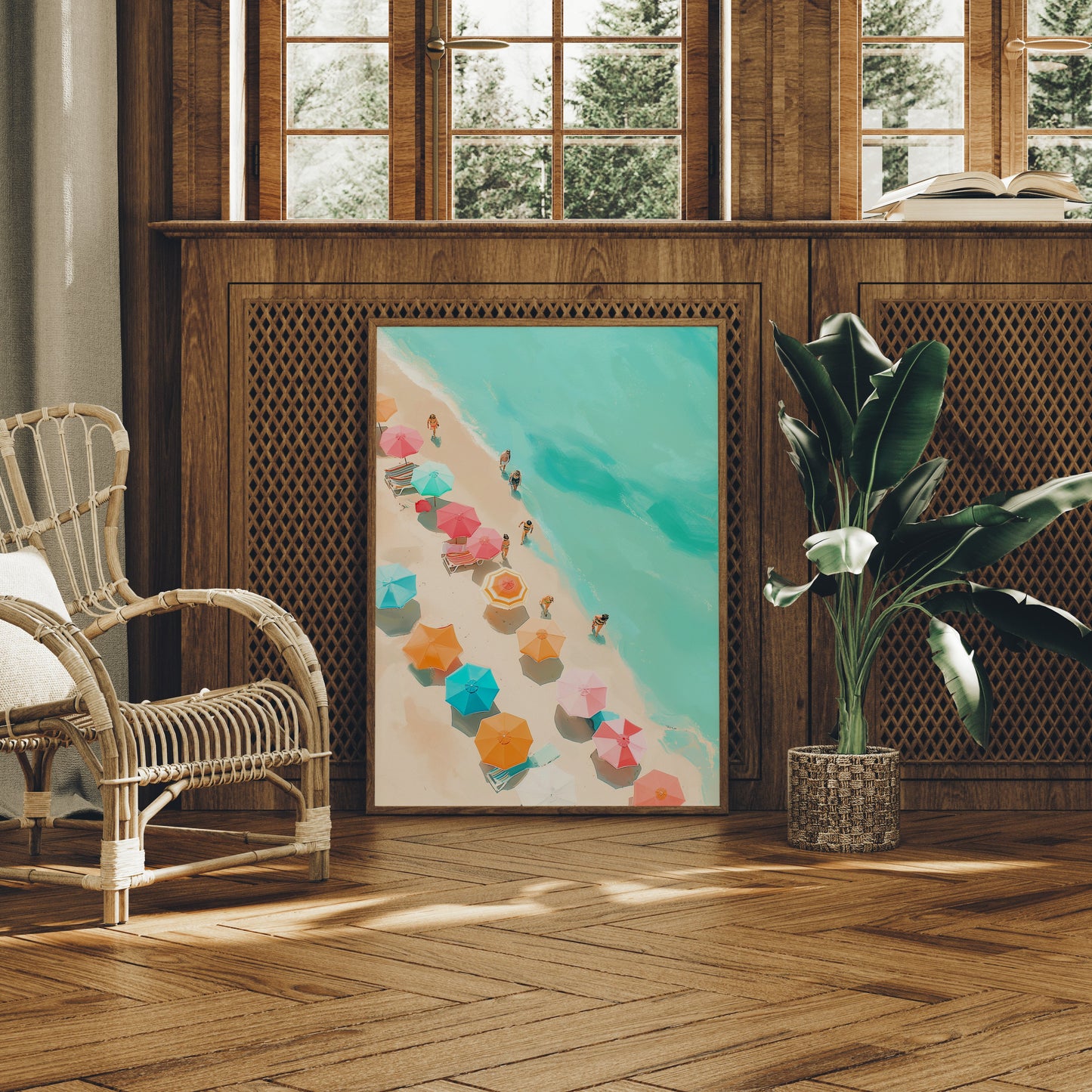 Colorful Parasols Dot Turquoise Shores