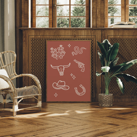 Desert Icons Under Terracotta Sky