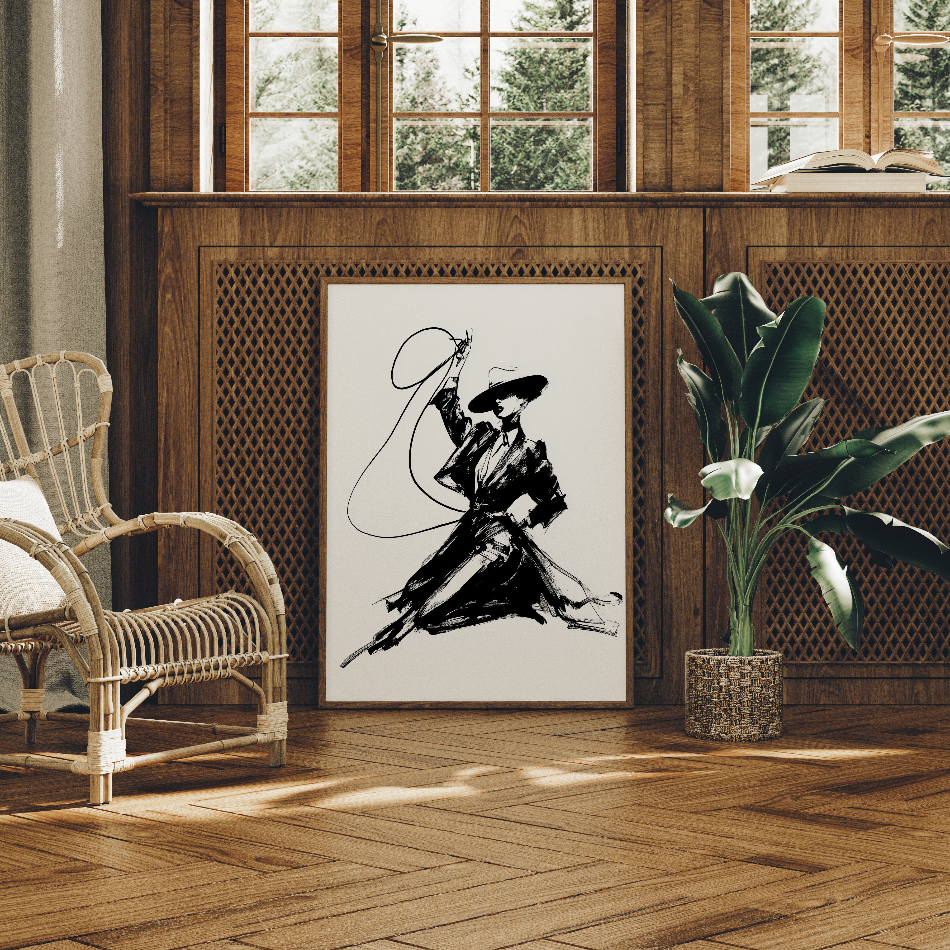 Noir Elegance: Brushstrokes in Motion