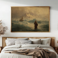 Solitary Figure Amid Raging Tides