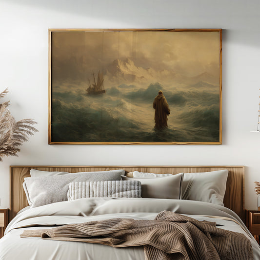 Solitary Figure Amid Raging Tides