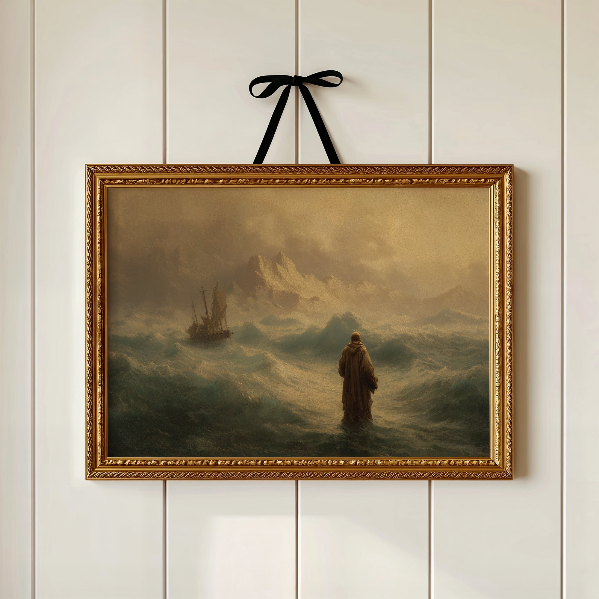 Solitary Figure Amid Raging Tides