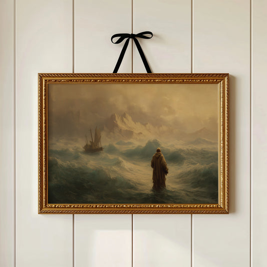 Solitary Figure Amid Raging Tides