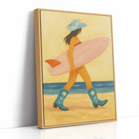 Cowgirl Surfer Walks The Shore