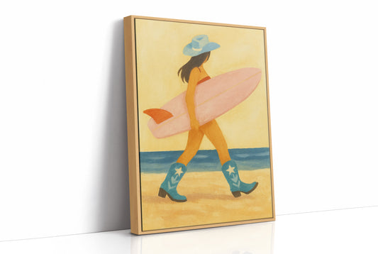 Cowgirl Surfer Walks The Shore