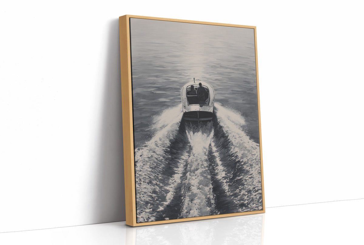 Speedboat Cuts Through Morning Fog