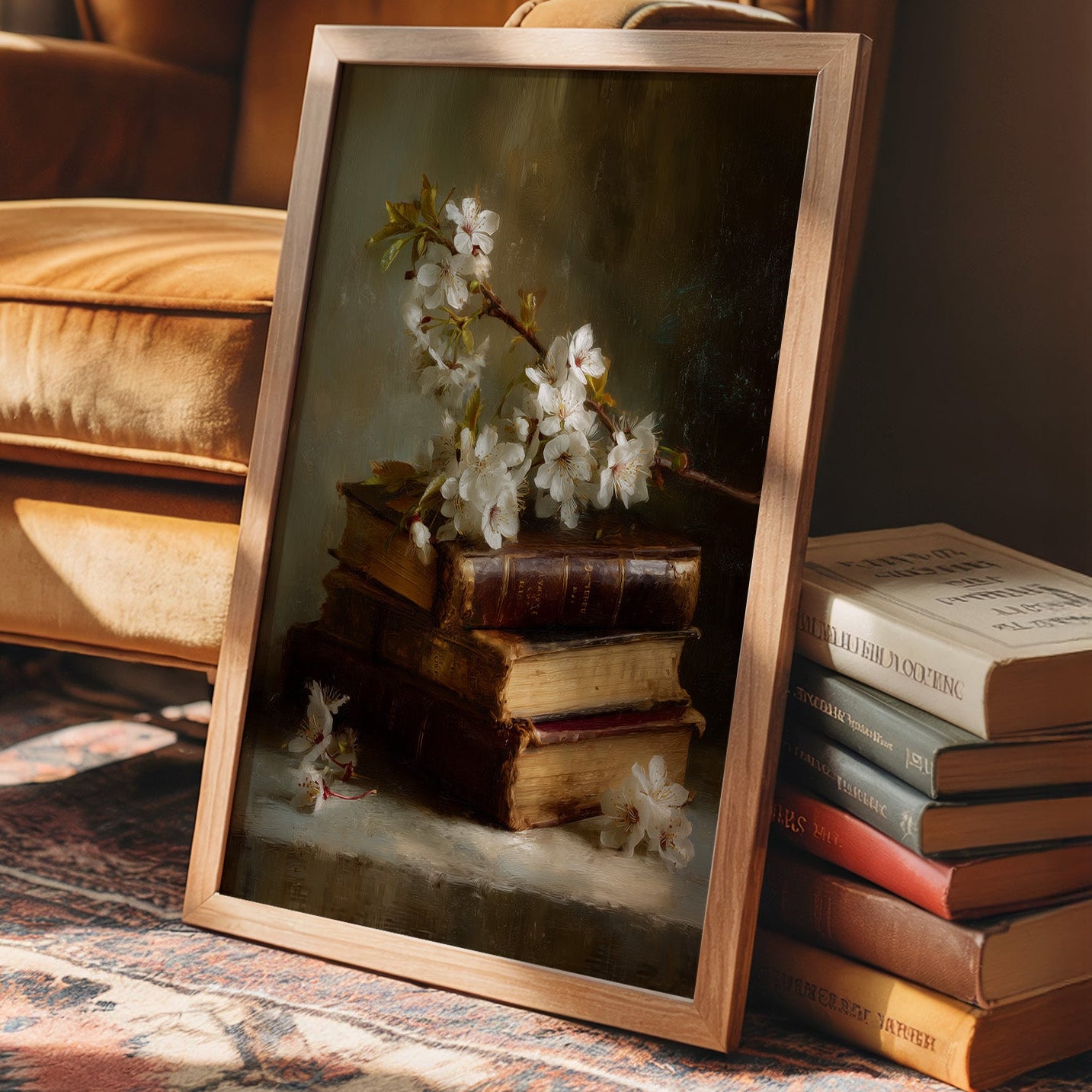 Blossoms Rest On Vintage Tomes