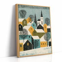 Snowy Village in Mustard & Teal