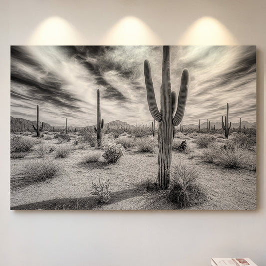 Saguaro Silence in Black and White