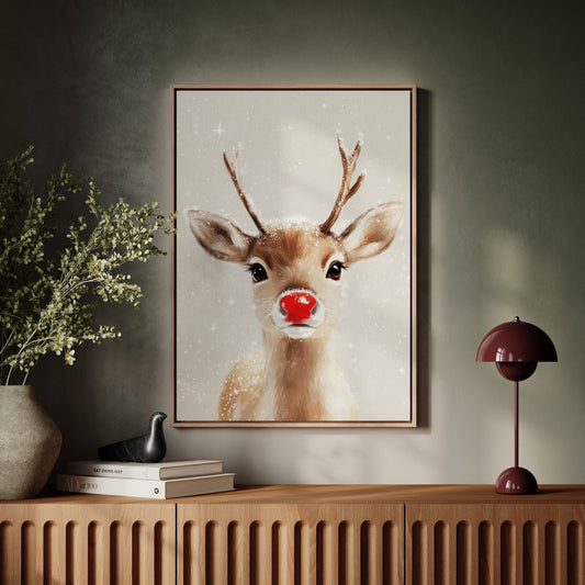 Adorable Snowy Reindeer – Cozy Christmas Wall Art Print