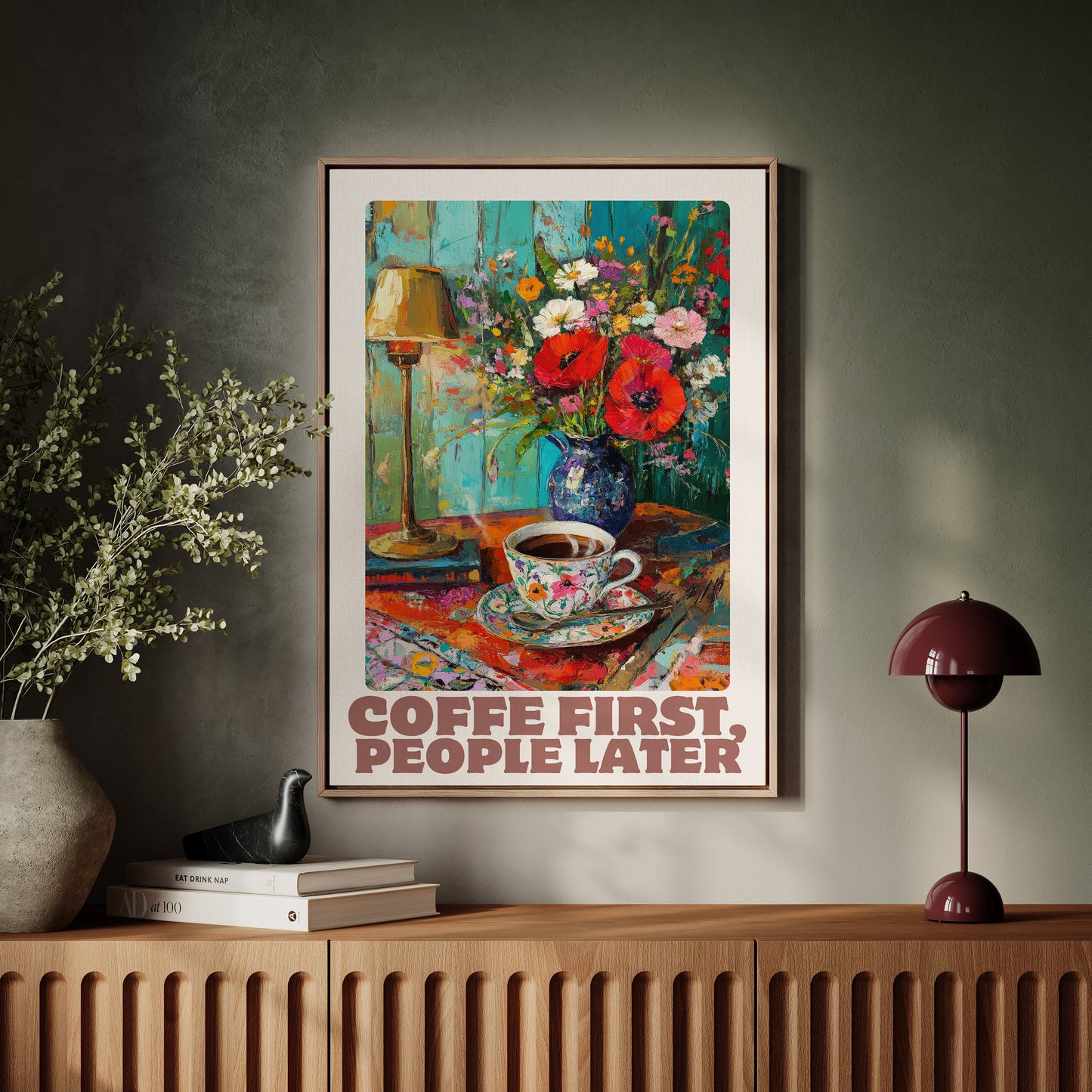 Coffee First, People Later – Cozy Vintage Coffee Art Print