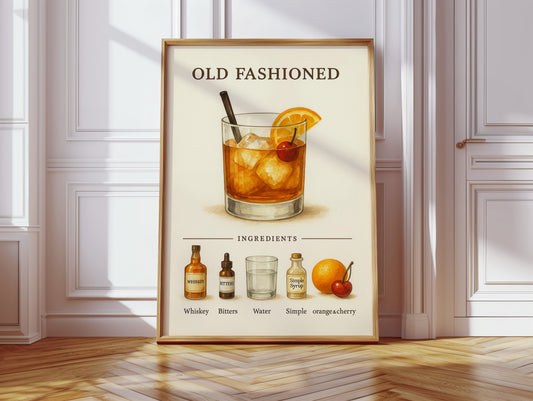 Old Fashioned Cocktail Recipe Art Print