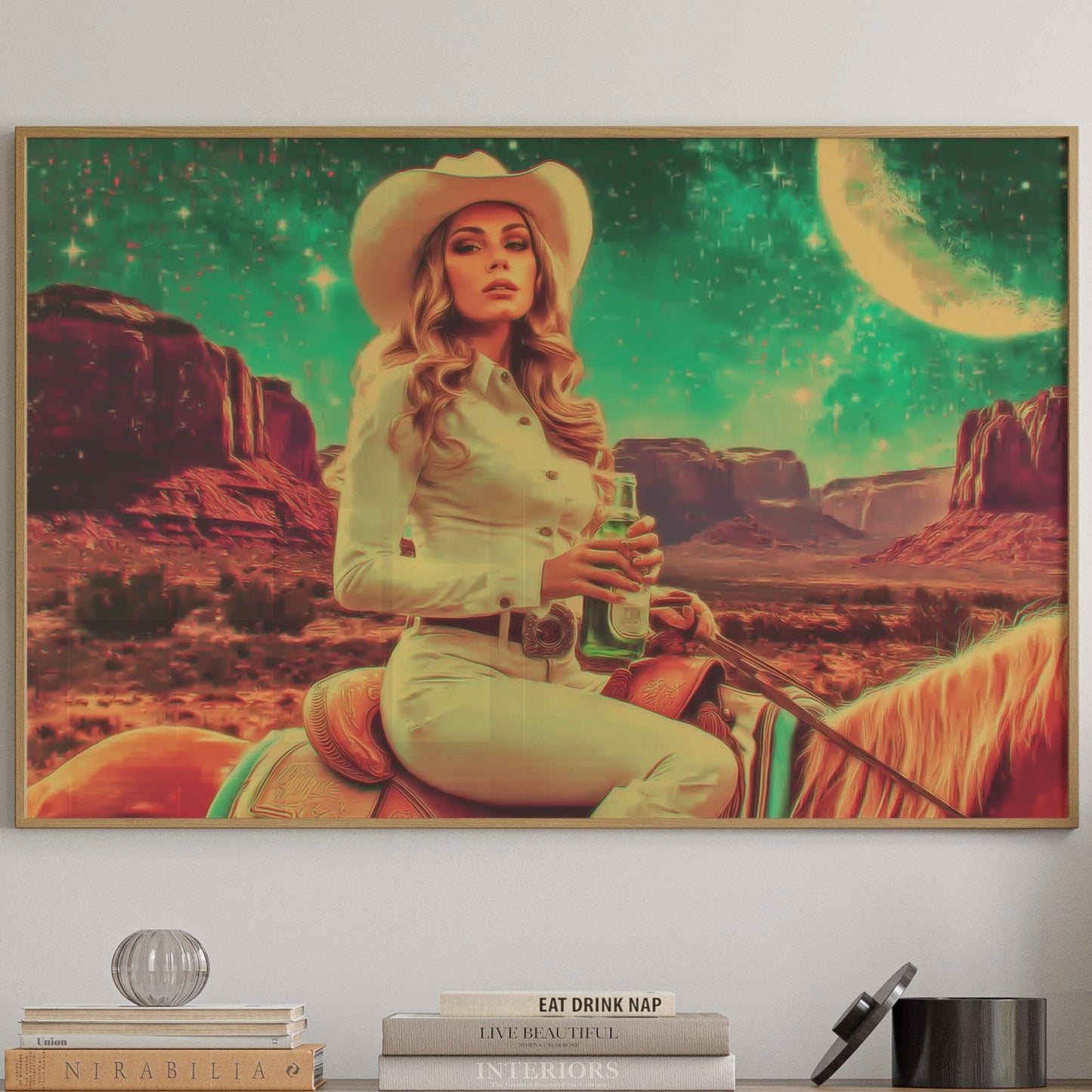 Moonlit Cactus Rose Rides West