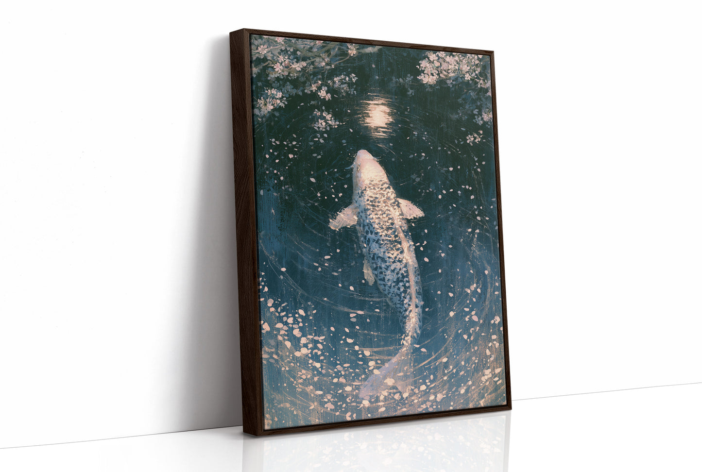 Koi Beneath the Falling Blossoms