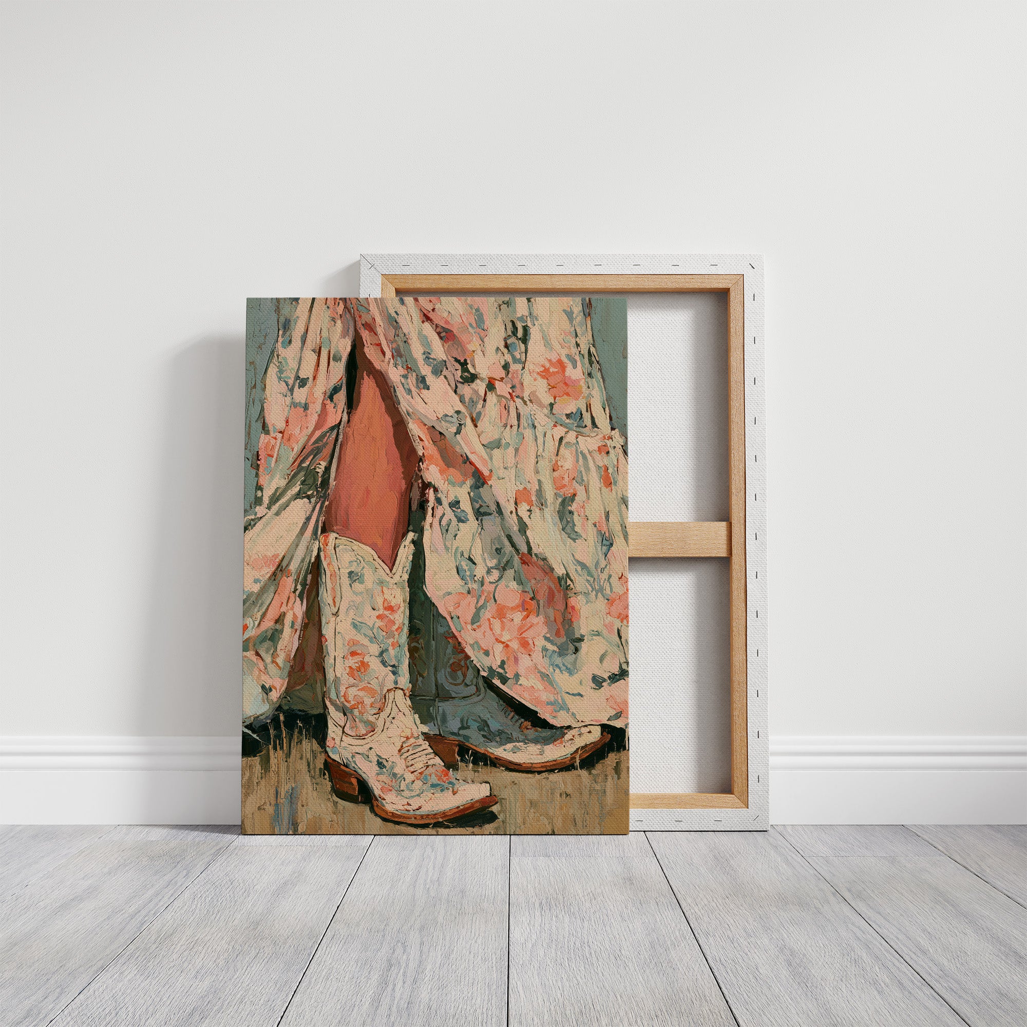 Coral Floral Cowboy Boots Study