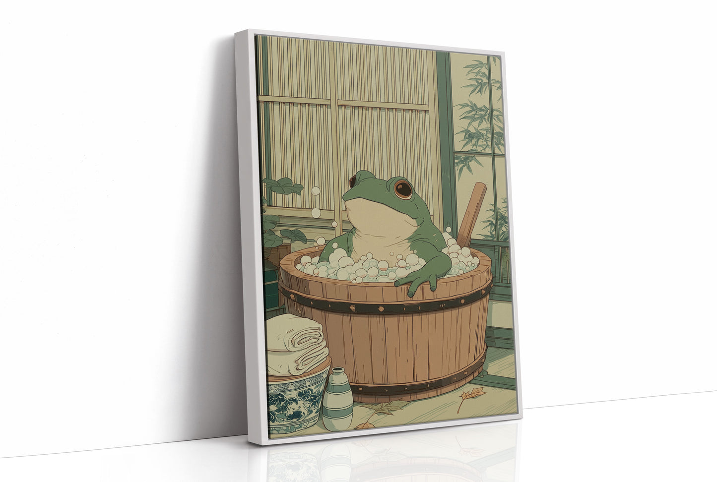 Frog's Peaceful Soak In Bamboo Bath