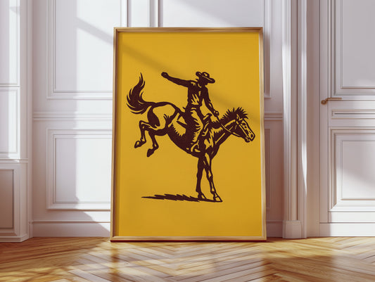 Vintage Rodeo Cowboy Silhouette Print
