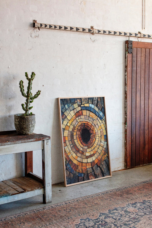 Petrified Wood Spiral – Rustic Earth-Toned Abstract Wall Art