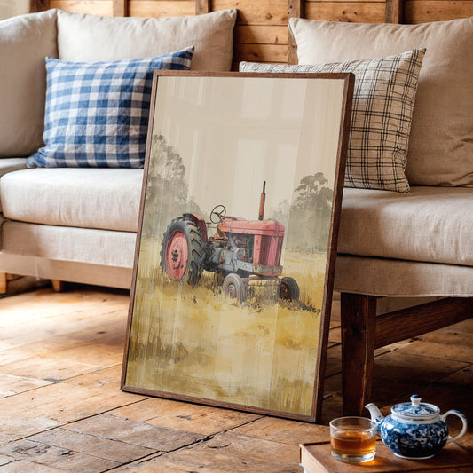 Red Tractor Rests In Golden Fields