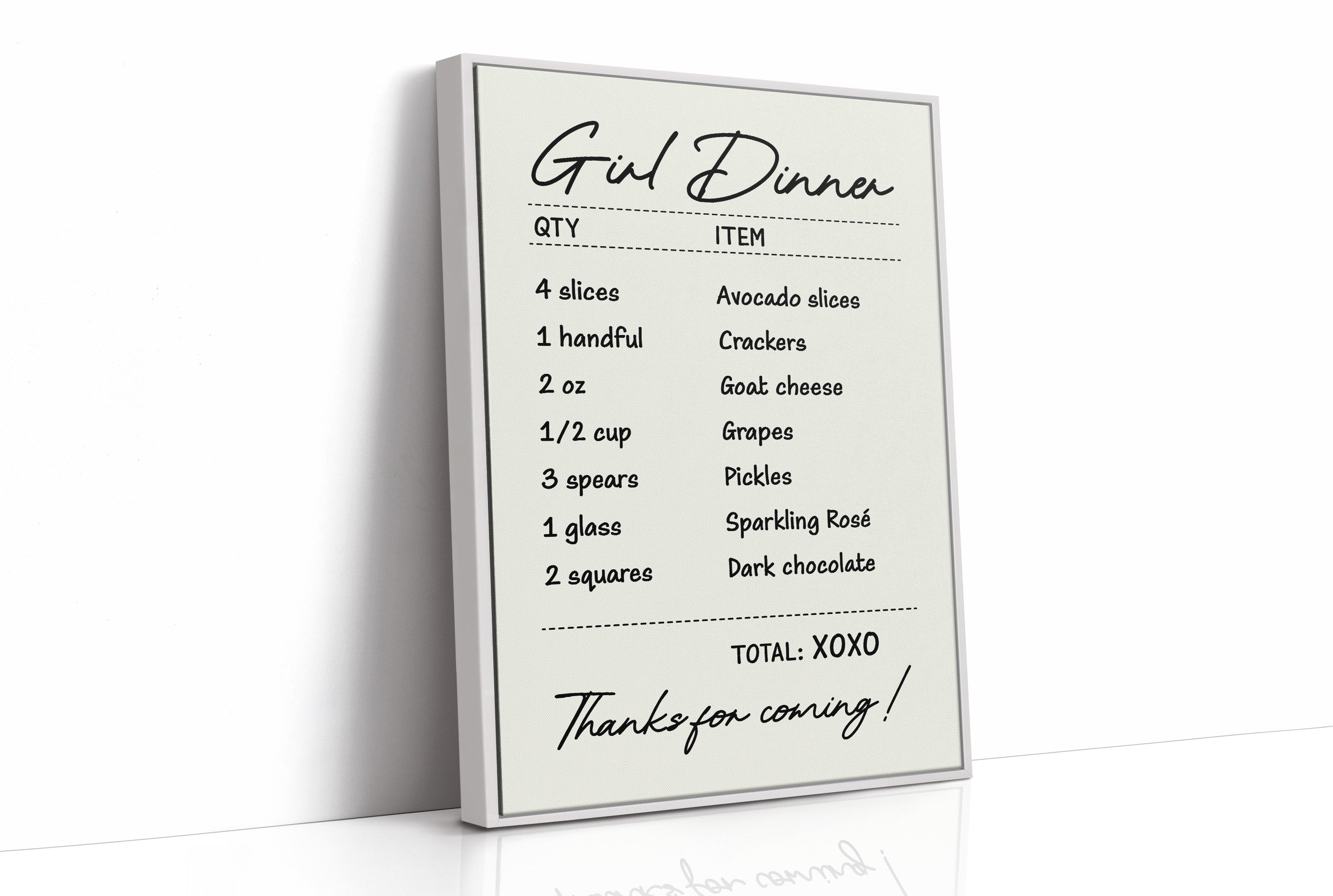 Girl Dinner, Itemized
