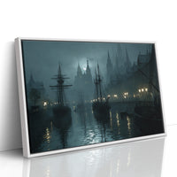 Harbor Lights Beyond Foggy Spires