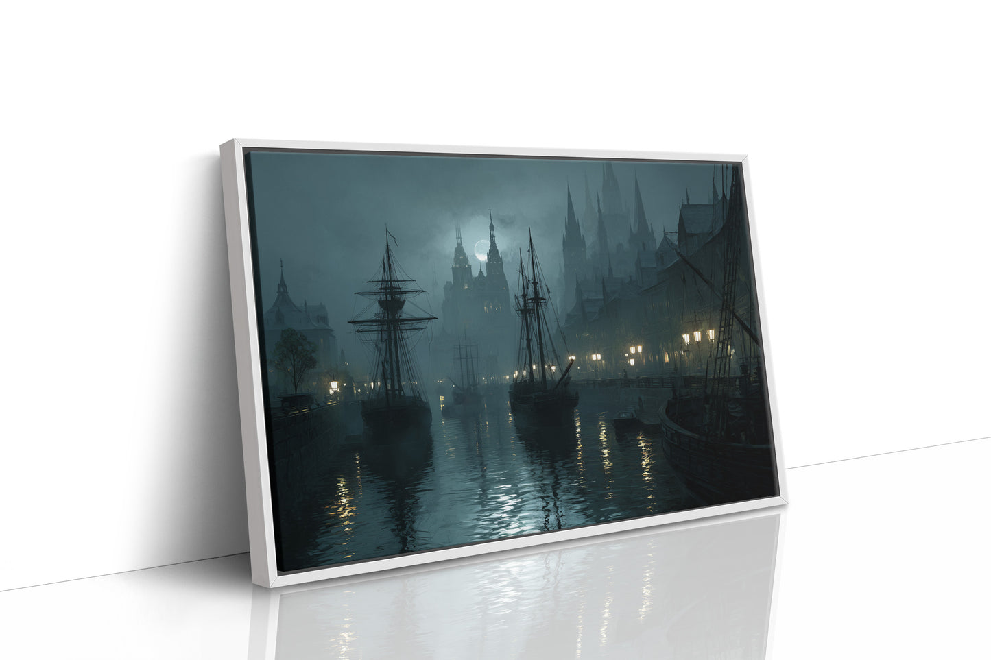 Harbor Lights Beyond Foggy Spires