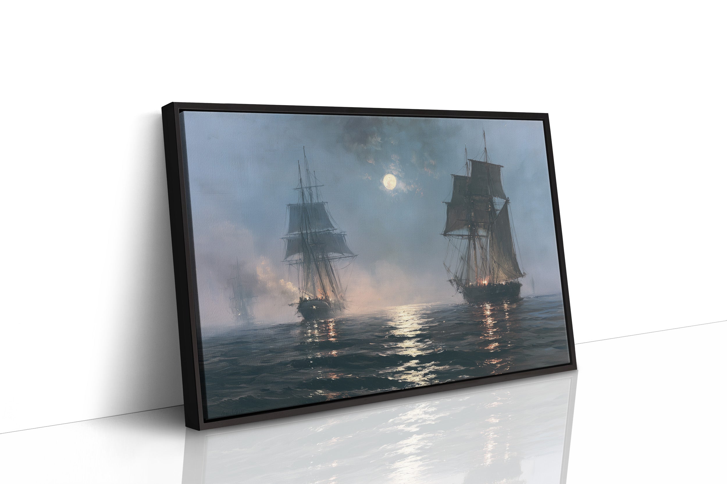 Tall Ships Under a Hazy Moon