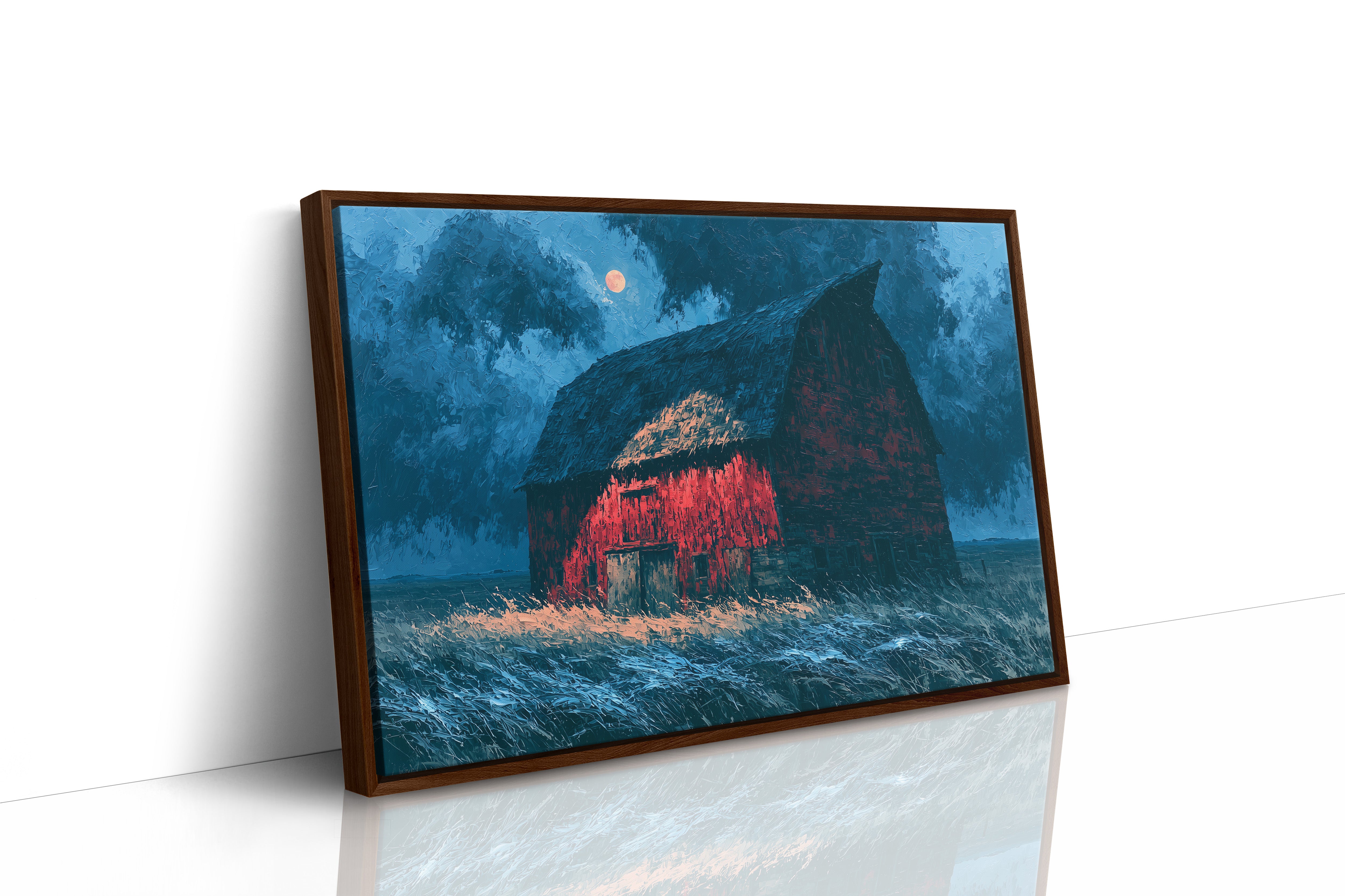 Red Barn Under a Blue Moon