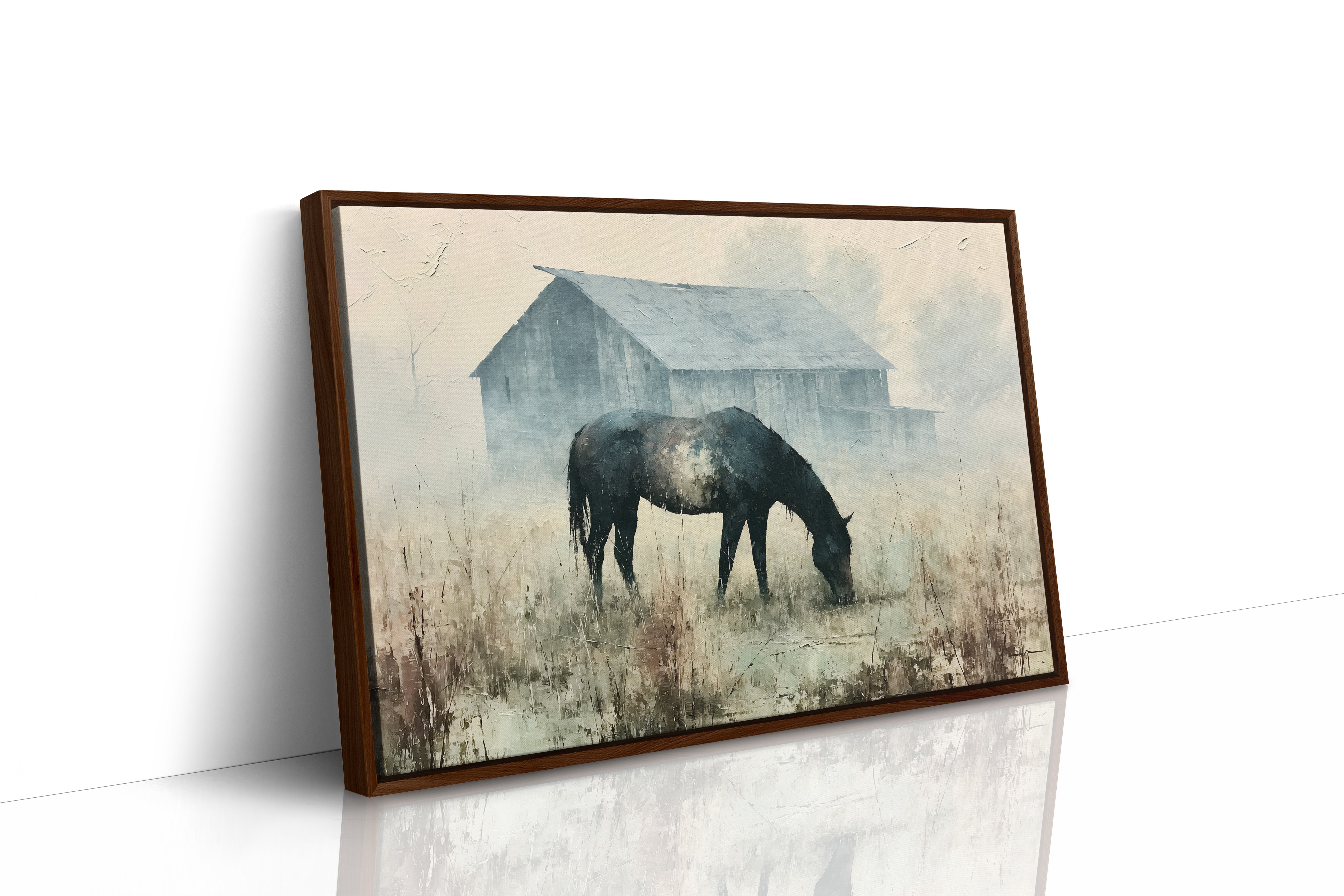 Grazing Horse, Foggy Farmstead